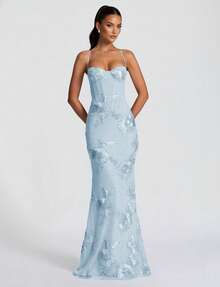 Đầm tiệc lưới hoa thêu bóng bẩy thanh lịch quyến rũ hở lưng xuyên thấu nhẹ, phù hợp cho hẹn hò, kỷ niệm, lễ tốt nghiệp, tiệc tối trang trọng - Rửa nhẹ - View 2