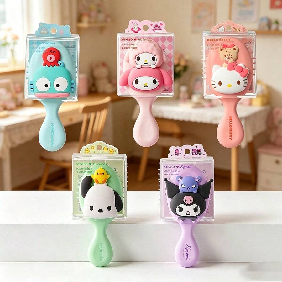 Miniso Sanrio 角色 3D 按摩氣墊梳 My Melody & Kuromi & Milk Bear & Hello Kitty & Hangton,彈性頭皮舒壓,順滑齒保護髮質,便攜美髮工具 (1件) - 多色 - 查看 1