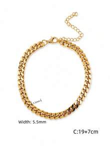 1pc Women's Minimalist Style Gold Cuban Chain Anklet, Adjustable Summer Beach Bracelet, Can Be Layered For Daily Wear - Yellow Gold - View 6