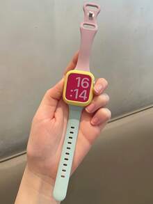 2条Y2K撞色拼接糖果色运动表带+软壳，兼容 46mm 42mm 49mm 45mm 44mm 41mm 40mm 38mm，兼容 Series 11 10 9 8 7 6 5 4 SE 3 2 1，夏季可爱男女通用表带礼品 - 藍色 - 查看 2