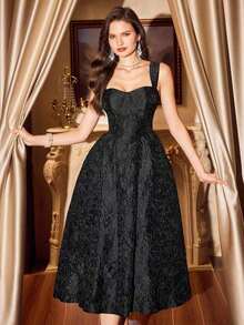 Vestido elegante vintage de mujer con bolsillos, vestido de jacquard floral para fiesta de vacaciones, vestidos elegantes para fiesta, vestidos largos de fiesta, vestidos de fiesta para mujeres, ropa de otoño para mujeres, disfraces de Halloween, ropa de invierno, vestido de invierno para mujeres, ropa de otoño para mujeres, ropa de Halloween para mujeres, ropa de Navidad para mujeres - Negro - Ver 3