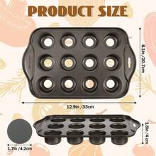 12-Cup Non-Stick Carbon Steel Mini Muffin Pan With Removable Bottom, 13 X 8 Inch Cheesecake Pan, Mini Cheesecake Pan, Non-Slip Muffin Pan Baking Supplies - Black - View 10