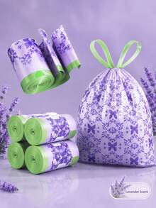 Lavender Scented Drawstring Garbage Bags, Thickened Leak-Proof Disposable Trash Bags With Handles, Butterfly Floral Print Garbage Bags Suitable For Kitchen, Bathroom, Office (2 Random Styles) - A - View 4