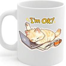 [Envío en 24 horas dentro de México]Taza con doble impresión – Taza de café de cerámica blanca de 11 onzas, apta para lavavajillas y microondas, con un diseño de un lindo gato durmiendo, superficie impresa de alta calidad y duradera, ideal como regalo para cumpleaños, Navidad, días festivos, uso en oficina o hogar – Modelo de diseño MG6814 - 1 - Ver 1