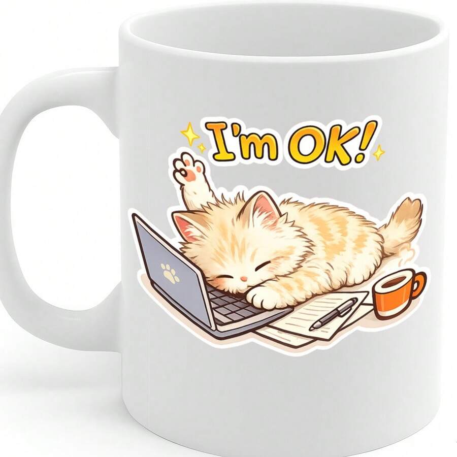 [Envío en 24 horas dentro de México]Taza con doble impresión – Taza de café de cerámica blanca de 11 onzas, apta para lavavajillas y microondas, con un diseño de un lindo gato durmiendo, superficie impresa de alta calidad y duradera, ideal como regalo para cumpleaños, Navidad, días festivos, uso en oficina o hogar – Modelo de diseño MG6814 - 1 - Ver 1