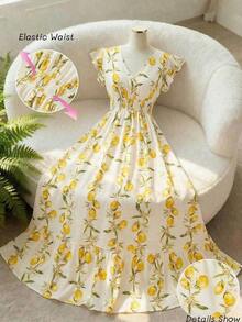xheEllevyn Vestido largo elegante de mujer con cintura fruncida y volantes, vestido de verano para vacaciones, vestido para citasxhe - Multicolor 6 - Ver 1