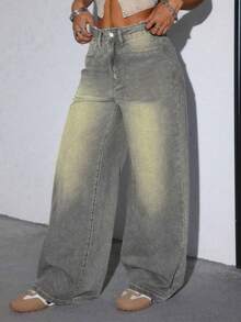 Women's Casual Loose Straight Leg Jeans With Pockets - Retro Color - View 4
