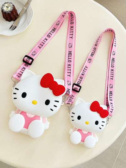 SANRIO 1 chiếc túi đeo chéo silicon hình hoạt hình Hello Kitty, túi đeo vai màu hồng dễ thương, ba lô mini thời trang, túi đựng đồ cao cấp dùng hàng ngày.