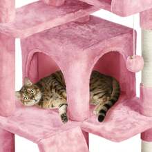 Dark Grey Multilevel Cat Tree Tower 138.5cm With Condos Ladder Scratching Posts Indoor Cat Climbing House Pet Activity Centre For Kittens - Pink - View 5
