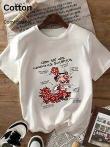 NewSummerCasual Women's 100% Cotton Short Sleeve T-Shirt With Polka Dot And Flamingo Print, Spring/Summer Style. Comfortable And Soft Short Sleeve T-Shirt, Y2K Urban Style With Spanish Slogan Print.  Summer T-Shirt, Perfect For A Casual Summer Look. - Unisex Loose-Fitting Cotton Short Sleeve T-Shirt With A Crew Neck And Vintage Urban Style. - 白色 3 - 查看 1