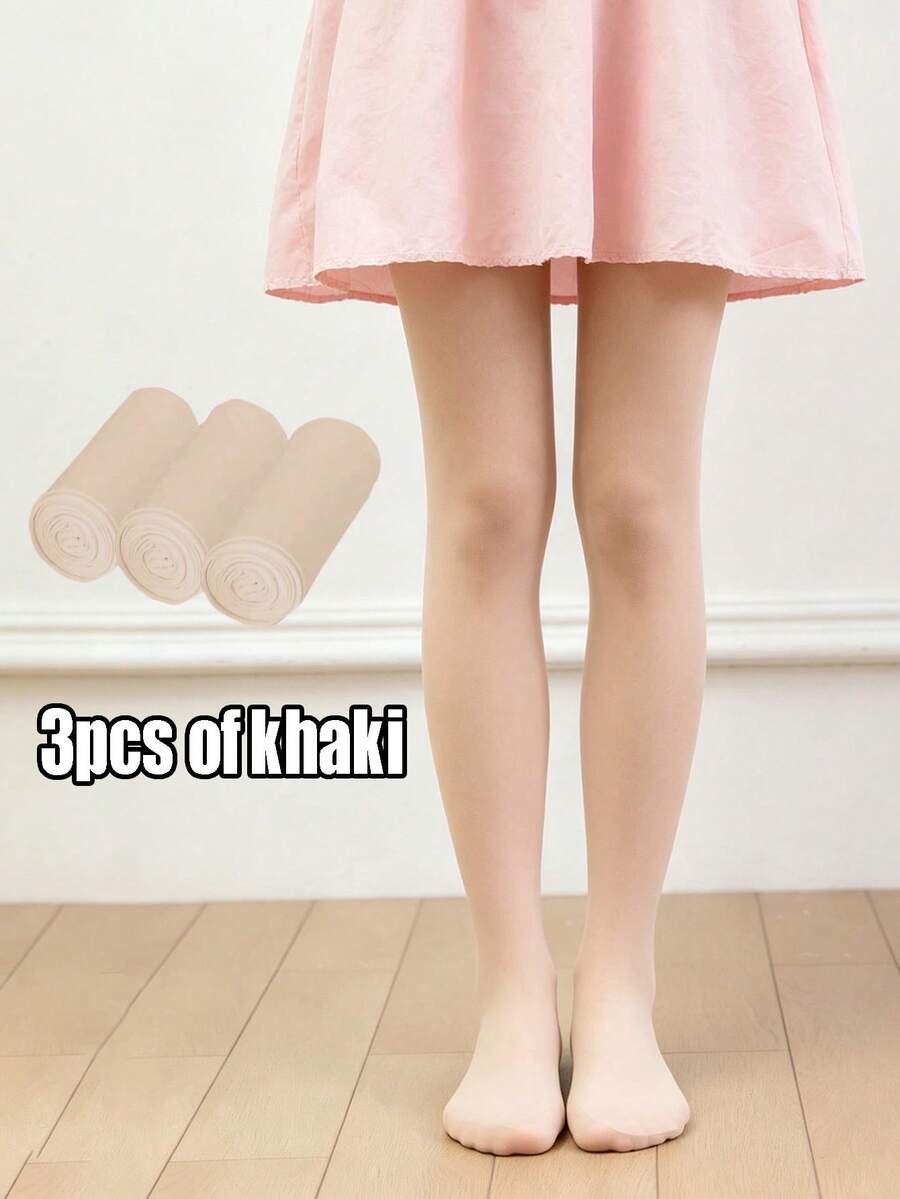 3 双女童自然肤色芭蕾/舞蹈紧身裤/连裤袜