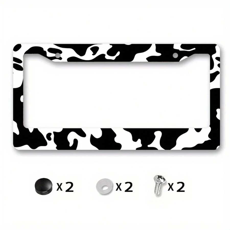 2pc Premium Car Exterior Accessories Easy Installation License Plate Frame Suitable For Standard Canadian Vehicles Car Decorations Fit Metal License Plate Frame Cover With Black & White Camo Pattern - Matte Military Vehicle Accessory, Outdoor Car Decoration For Camo Day Events, Compatible For Military Appreciation Day (Plate Not Included) - A - View 1