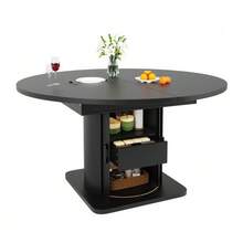 Extendable Dining Table, Kitchen Table, Round Table That Converts To Oval, 118-158 Cm, Seats Up To 6, With Drawers, Black - Hitam - View 1
