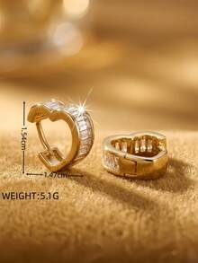 1 Pair Gold-Plated Rectangular Zirconia Heart-Shaped Huggie Earrings, Sparkling Cubic Zirconia Heart Earrings, Fashion Jewelry Suitable For Daily And Party Wear - Transparent Color - View 5