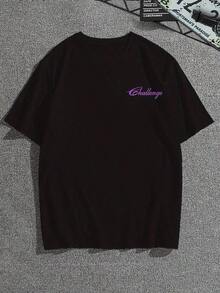 Men's Crew Neck Short Sleeve T-Shirt, Soft Breathable 100% Cotton Casual Top With "Vision" Purple Scorpion Flame Graphic, Machine Washable Urban Gothic Streetwear Tee, Ideal For Everyday & Festival Wear - 黑色 - 查看 1