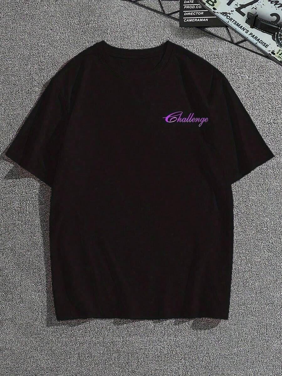 Men's Crew Neck Short Sleeve T-Shirt, Soft Breathable 100% Cotton Casual Top With "Vision" Purple Scorpion Flame Graphic, Machine Washable Urban Gothic Streetwear Tee, Ideal For Everyday & Festival Wear - 黑色 - 查看 1
