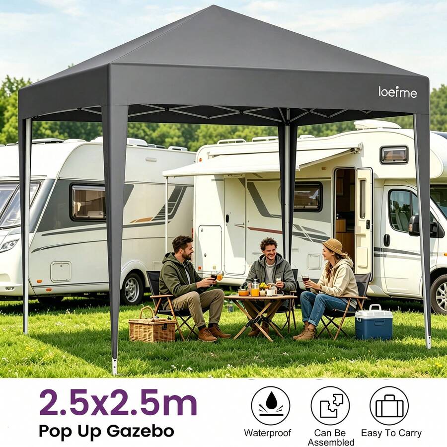 LOEFME Pavilion 2.5x2.5m Blue/Grey Waterproof With/With Side Panels And Windows & UV Protection Party Tent For Garden, Party, Wedding & Market Stall - Grau - 查看 1