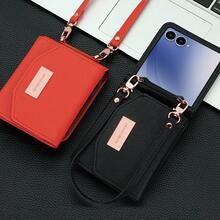 VIETAO Ốp điện thoại giả da có dây đeo và khe đựng thẻ, tương thích với Samsung Galaxy Z Flip 3 4 5 6 7, vỏ bảo vệ điện thoại thời trang có dây đeo tay Flip3 Flip4 Flip5 Flip6 - trái cam - Xem 10