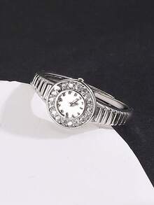 1 Piece Fashion Unique Design Fake Watch Rings For Girls Gift ,Decoration Watch Rings For Women,Cannot Display Time - Silver - View 7