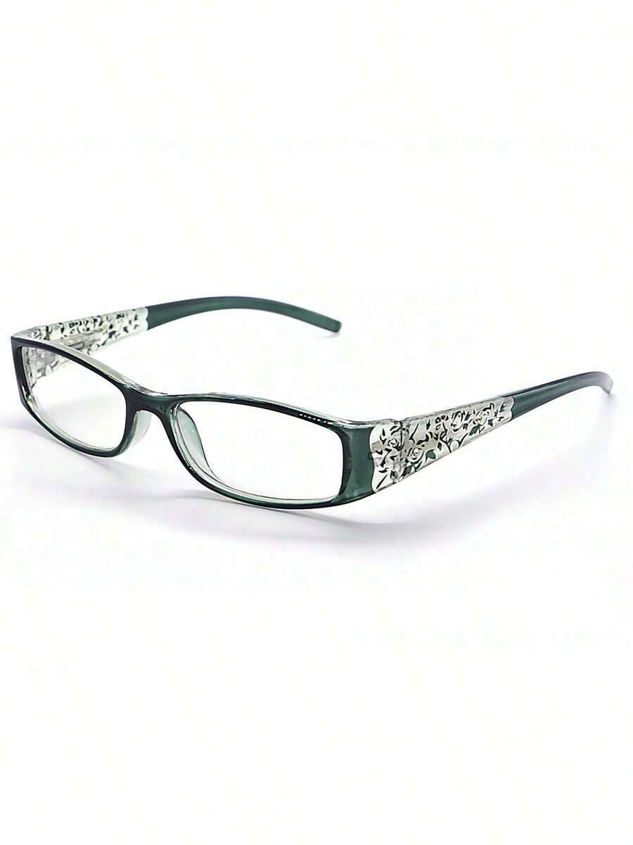 1 Piece Of Fashionable Rectangular Glasses Decorated With Rhinestone Flowers, Suitable For College Outfits, Work And Daily Use. - Green - View 1