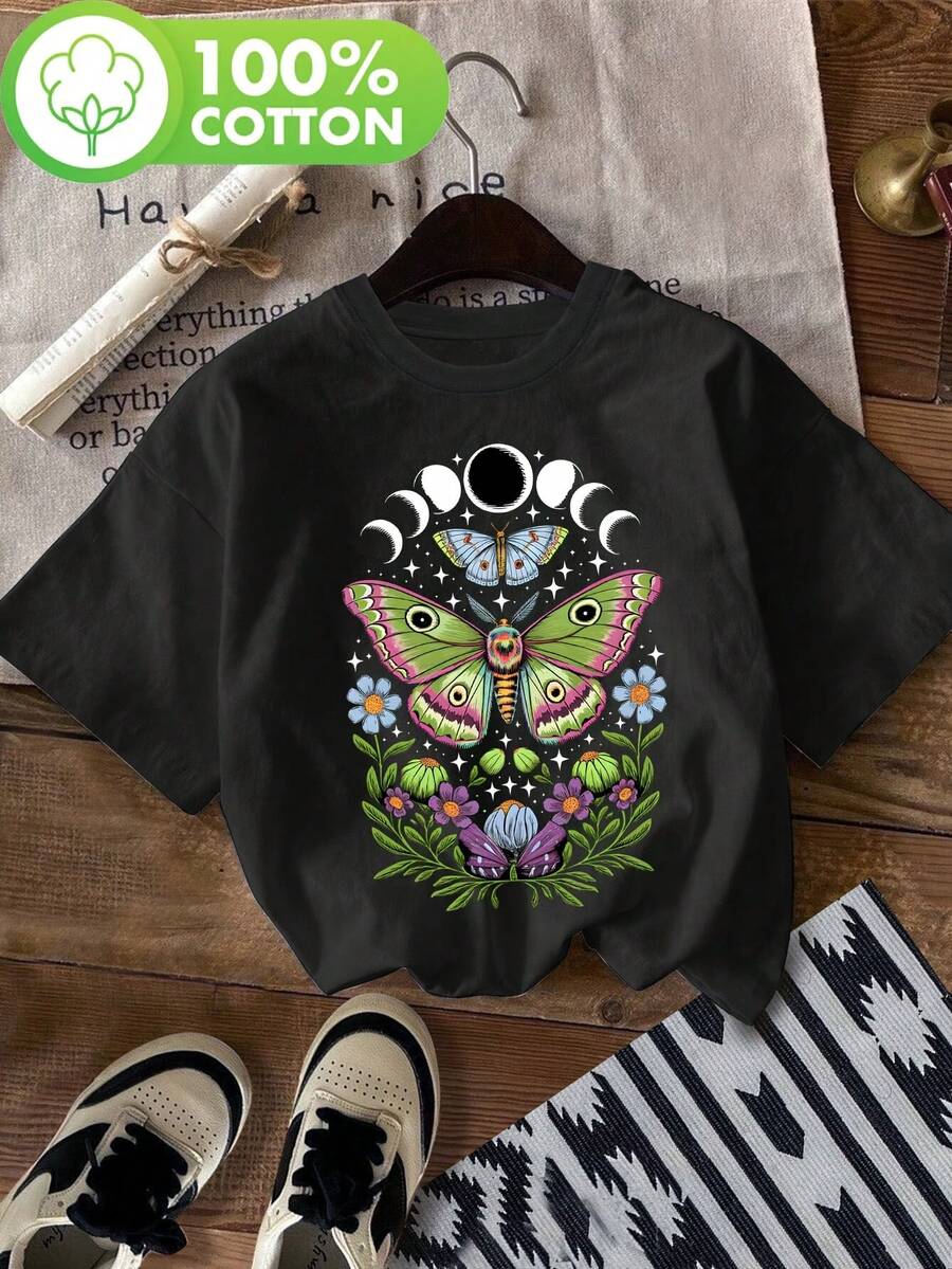 Women's T-Shirt For Spring And Summer - 黑色 - 查看 1