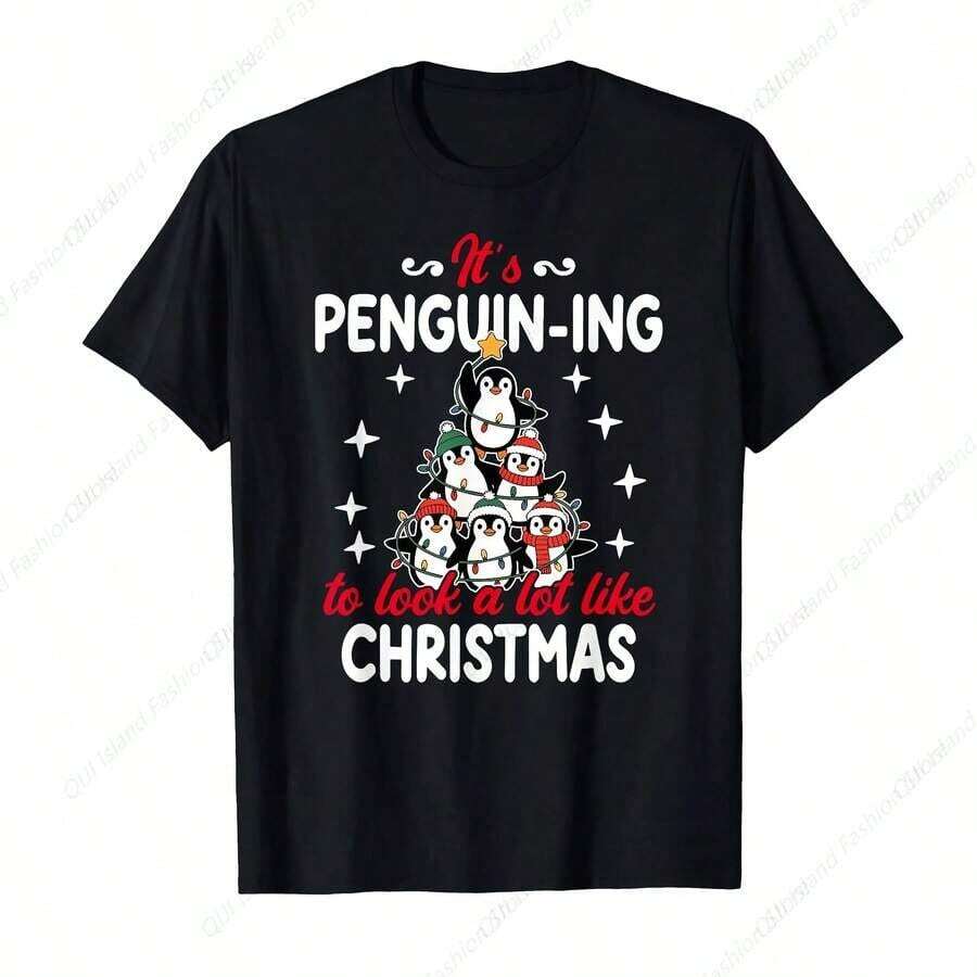 T-Shirt With A Penguin Design That Looks Christmassy - 黑色 - 查看 1