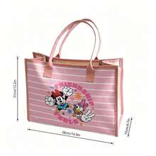 Miniso Túi tote Disney Minnie Mouse & Daisy Duck, họa tiết dễ thương trên nền sọc hồng với viền hồng, túi tote đa năng dung tích lớn dùng cho mua sắm, đi làm, đi học & du lịch - Hồng - Xem 3