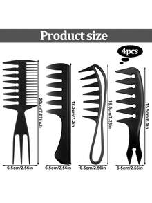 Juego de 4 peines para hombres - Peine de dientes anchos, peine para raya, peine de textura, peine de retroceso antiestático para undercut - Multicolor - Ver 5