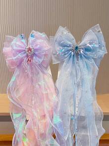 1件新款女用可愛蝴蝶結髮夾 珍珠網格水鑽髮夾 頭飾髮飾配件 - 彩色 - 查看 8