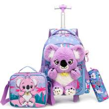Girls' 3-Piece Rolling Backpack Set, Includes Rolling Bag, Crossbody Bag And Pencil Case, Suitable For Students Back To School - 兒童拉桿包 - 查看 12