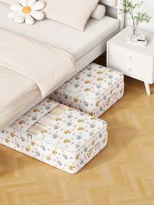 1PC Fashion Sloth Print Under Bed Storage Bag, Collapsible Lightweight Fabric Organizer With Zipper Lid & Side Handles, Dust Proof & Moisture-Proof, Multi-Purpose For Home, Dorm, Moving To Store Clothes, Bedding, Toys, Books And Daily Organization - White - View 7