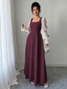 Vestido de mujer con parches tejidos, decoración de lazo y cintura ceñida - Burdeos - Ver 6