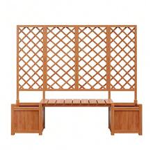 Flower Pot With Trellis For Climbing Plants, Spacious Planter, Flower Box, Solid Brown Fir Wood Planter, Flower Pot With Trellis And Seat For Garden, Courtyard, Terrace - Brown - View 7