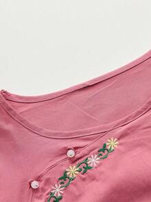 Blusa suelta y elegante bordada, adecuada para fiestas de jardinería, reuniones de té de la tarde y eventos de verano - Morado - Ver 6