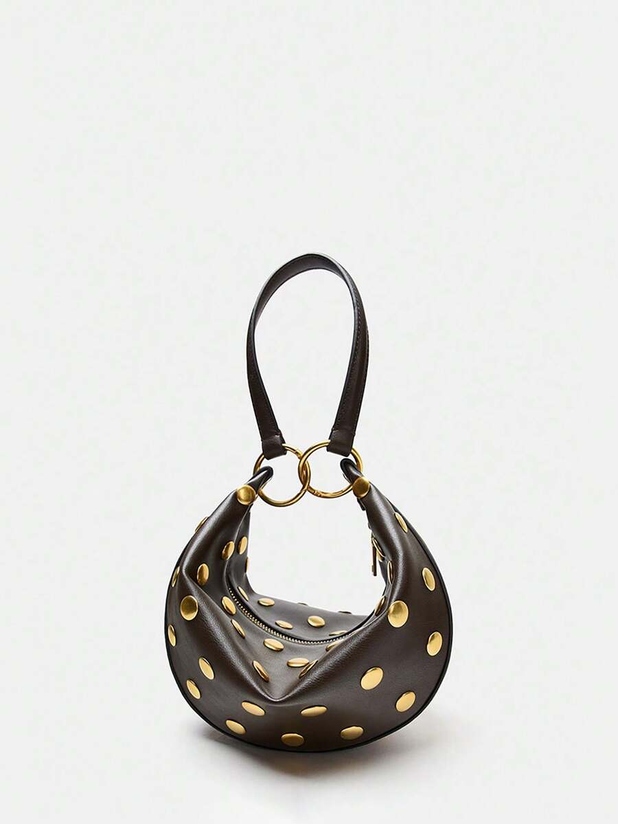 Steampunk Style Mushroom Stud Asymmetrical Shoulder Bag For Women - Coffee - View 1