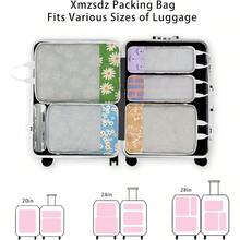Cubos de embalaje de compresión para viajes, juego de bolsas organizadoras de equipaje ligeras, cubos de embalaje de compresión, artículos esenciales para viajes, cubos de embalaje para equipaje de mano - flores pequeñas - Ver 7