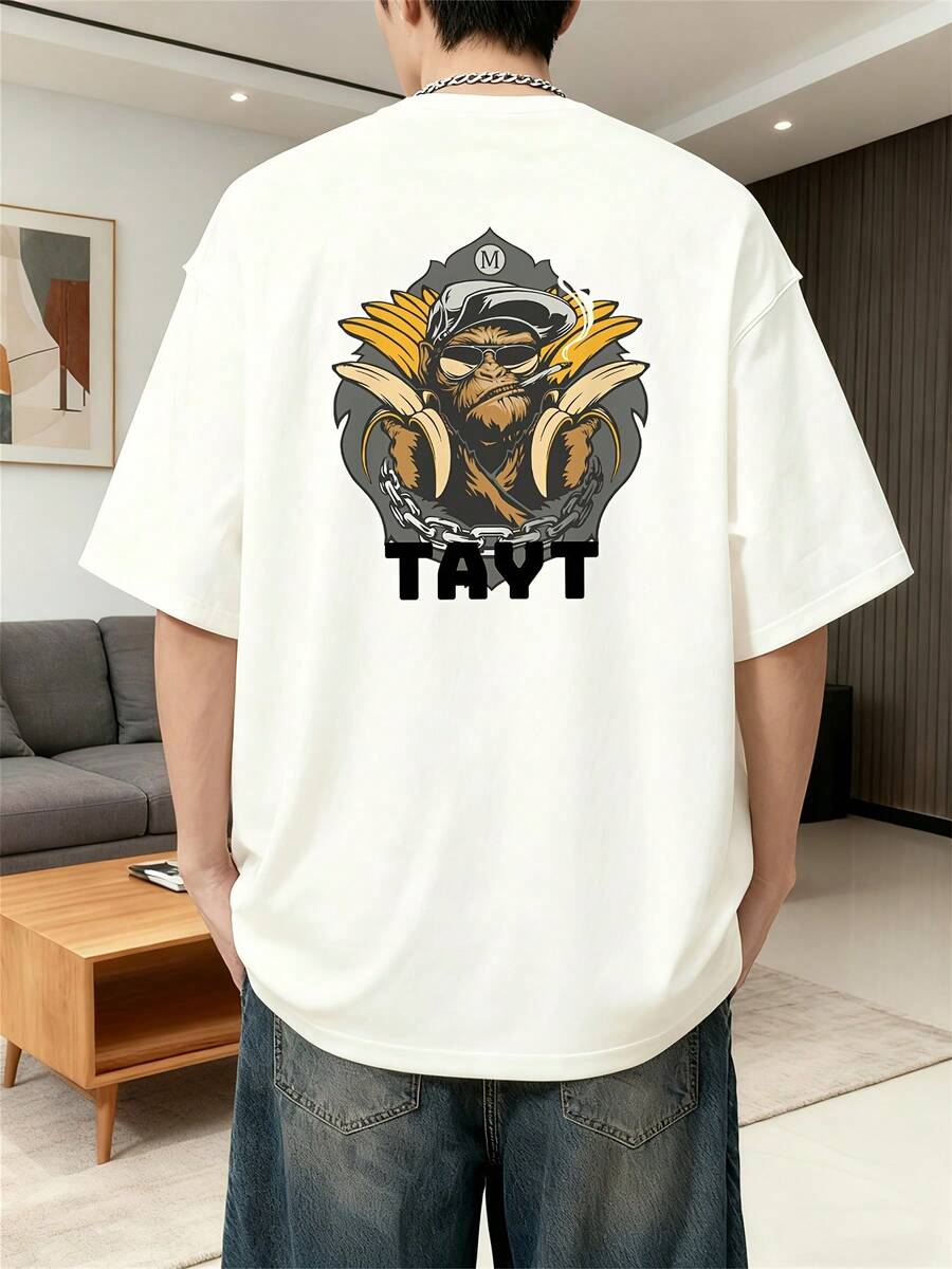 Camiseta de manga corta para hombre, de algodón puro de alta calidad, con estampado de marca de moda, nueva, casual de verano, versátil, transpirable, para deportes al aire libre. Estampado de letras al estilo minimalista INS / Colección de patrones deportivos con letras de estilo religioso / Diseño holgado y suave al tacto / La opción ideal para regalos - Blanco - Ver 1