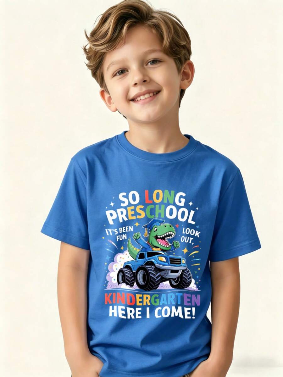 Goodbye Daycare, Here I Go To Kindergarten! Boy's T-Shirt - 藍色 - 查看 1