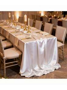 1pc Elegant White Satin Tablecloth: Perfect For Wedding Banquets, Parties And Home Decor - Rectangular, Woven, Soft And Shiny - Multicolor - View 10
