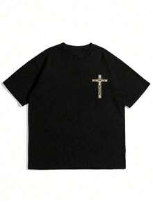 Áo thun nam thời trang mới - Áo thun cổ tròn tay ngắn in chữ "Jesus" dáng rộng phong cách thường ngày - màu đen - Xem 4