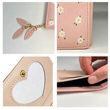 Women Girls Wallet Fashion Cute Tri-folded Wallet Slim Short Wallet Small Wallet Cash Pocket Card Holder ID Window Purse for Women - Púrpura - Ver 4