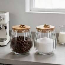 2 Pcs Round Glass Storage Jars With Bamboo Lids, Airtight Canisters For Nuts, Tea, Snacks, Coffee Beans, Kitchen Counter Organizer - View 2