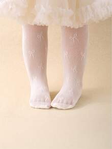 1pc Girls/Toddlers/Kids Beige Princess Style Hollow Mesh Stockings, Adorned With Cute Heart Pattern On Side, Lightweight Breathable Versatile Leggings, Comfortable & Durable, Suitable For /Dance Performance/Holiday Gift/Vacation - Beige - View 3