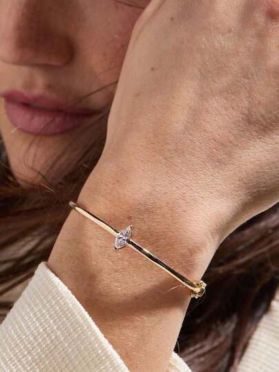 1pc Vintage Gold Metal Bangle With Zirconia Stone, Luxury Alloy Bracelet Jewelry For Women