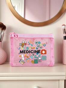 迷你便携网眼药袋，印有“Medicine”（药品）字样图案，小巧便携，可作急救包、露营药袋、日常保健收纳包、化妆包、护肤包，适用于日常/户外/旅行，是注重健康和经常外出人士的必备之选，也是必备的医疗配件。 - 彩色 - 查看 7