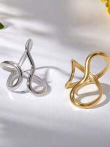 1 pieza Anillo ajustable y apilable de acero inoxidable con línea asimétrica, joyería de moda para mujer, adecuado para uso diario y fiestas - 1 plata - Ver 7