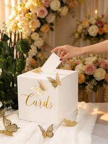 1set White Card Box, Wedding Ballot Box, Party Supplies, Contains 10 White Cards, Suitable For Wedding Decorations, Babyshowers, Anniversaries, Graduations, Engagement Parties, Formal Events, Birthday Parties And Other Party Decorations. - View 2