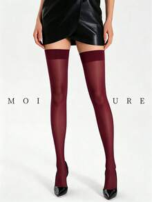 MOIRÉALLURE 1双过膝长筒袜，适合日常通勤、夜店及各种造型需求 - 酒紅色 - 查看 8
