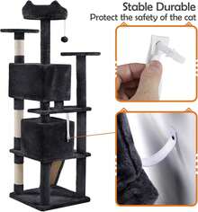 Dark Grey Multilevel Cat Tree Tower 138.5cm With Condos Ladder Scratching Posts Indoor Cat Climbing House Pet Activity Centre For Kittens - Black - View 5