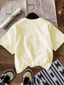 Women's Casual Summer T-Shirt With Lemon And Leopard Print, Drop Shoulders, Vintage Urban Style, Unisex, Cotton, Short Sleeve, Round Neck, Blouses For Women. Blouses.Casual Blouses For Ladies. - 杏色 - 查看 2